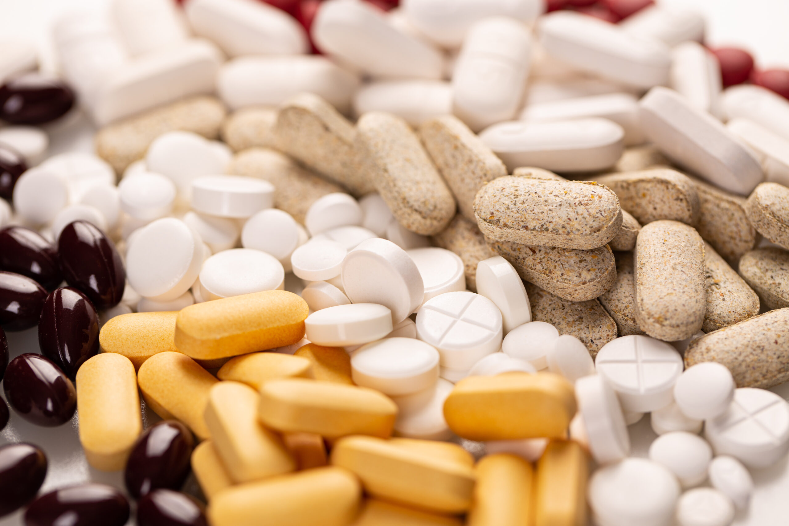 useful powdered dietary supplements. Organic food supplements macro photo